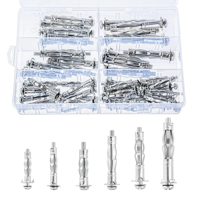 MAEXXNA Hollow Wall Anchor Heavy Duty Zinc Plated Steel Bolt Hollow Drive Wall Anchor Screw Set for Drywall,Multiple Sizes Assortment Kit (5size52pcs) - Image 1